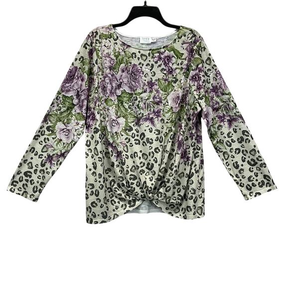 Time and Tru Top Women's Size XXXL Purple Floral Animal Print Casual Pullover - Picture 1 of 9